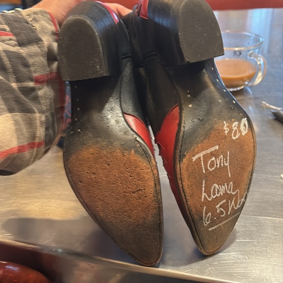 Vintage Tony lama red leather overlay 6.5 W boots near mint, leather lined - Picture 4 of 5